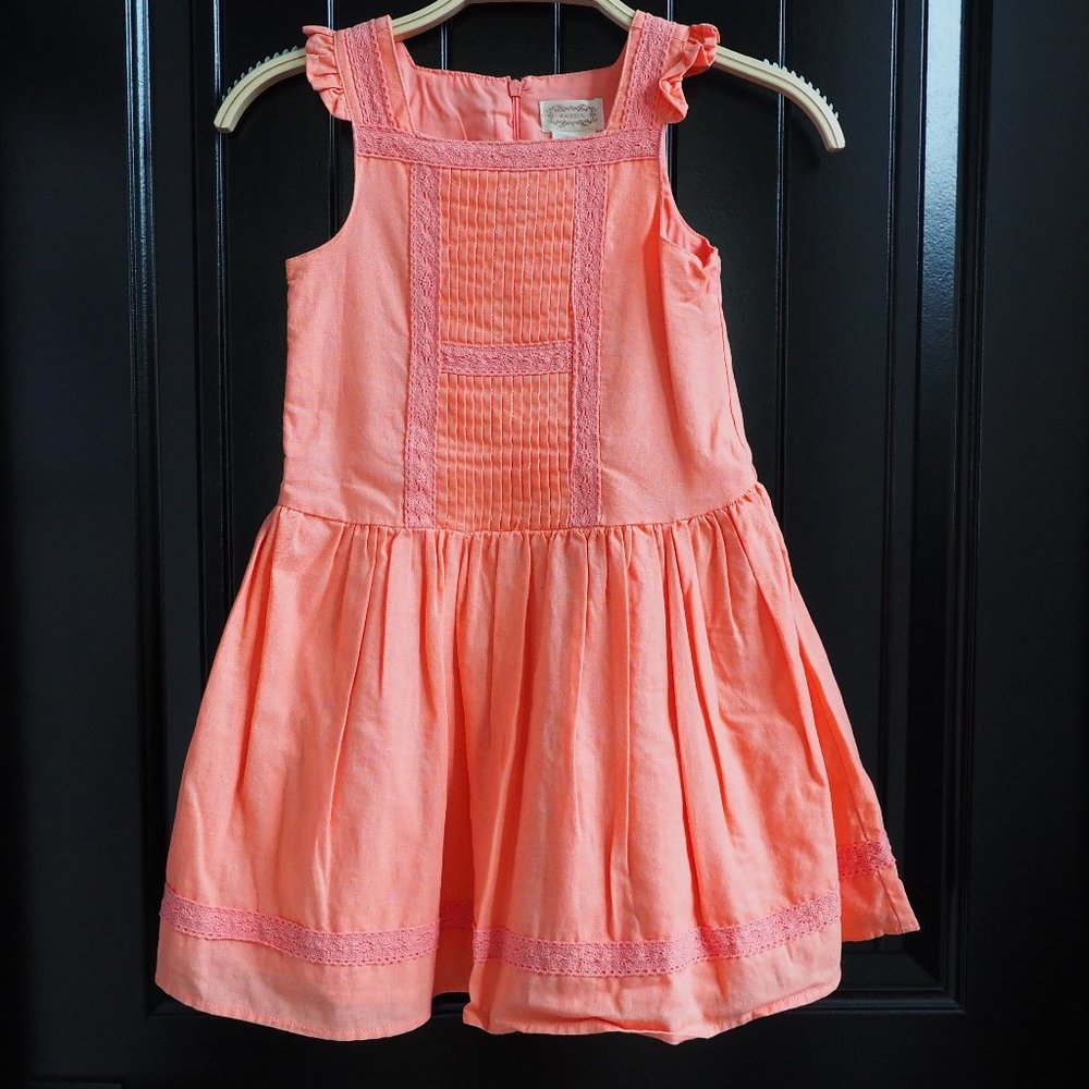 KAISELY - Linen Blend Peach Spring Dress - Girls 6X